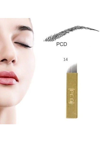 P.C.D Microblading Kalıcı Makyaj Iğnesi 14 Pin Sarı 10 Adet Kaş Dövme Iğne