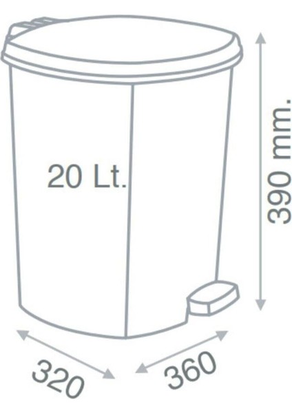 Ayak Pedallı Gri-Metal Görünümlü Çöp Kovası 20 Litre Büyükboy Çıkabilen Iç Kova Ø33 H:40 Geniş Hazne