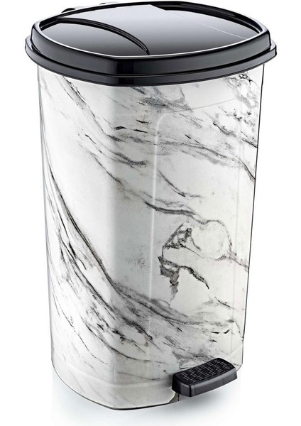 +1 Pedal ile Beyaz Mermer Desenli 20 Litre Içi Çıkabilen Büyükboy Pedallı Çöp Kovası Ø33 H:40