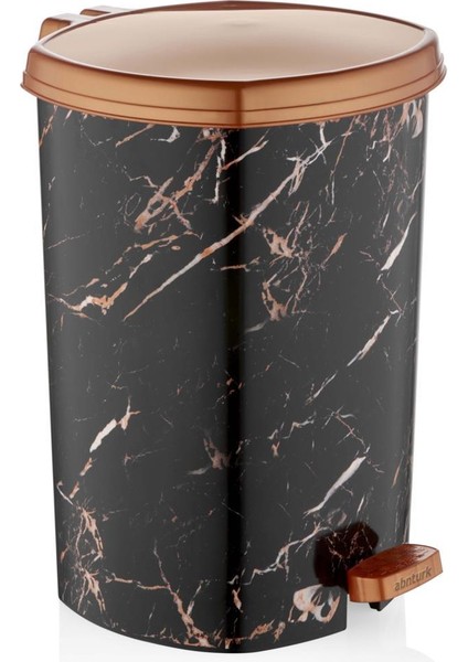 +1 Pedal ile Siyah Mermer Desenli 20 Litre Içi Çıkabilen Büyükboy Pedallı Çöp Kovası Ø33 H:40