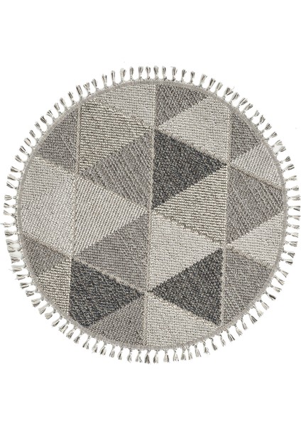 Bress 1401 Gri Hav Toz Vermez Hasır Dokulu Bukle Örgü Modern Desen Yuvarlak Halı