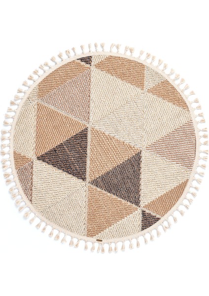 Bress 1405 Sarı Hav Toz Vermez Hasır Dokulu Bukle Örgü Modern Desen Yuvarlak Halı