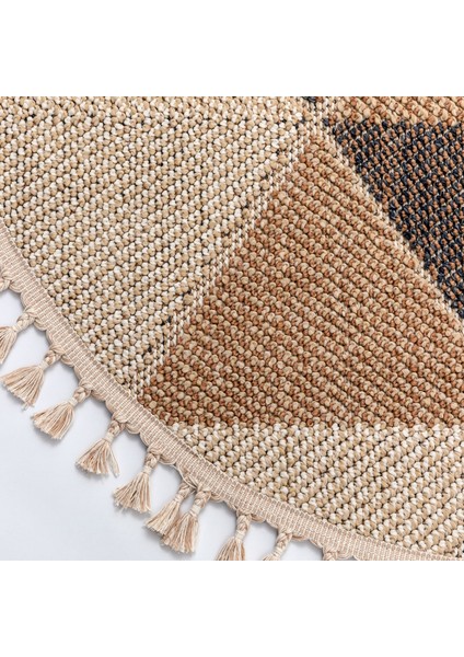 Bress 1405 Sarı Hav Toz Vermez Hasır Dokulu Bukle Örgü Modern Desen Yuvarlak Halı fiyatları