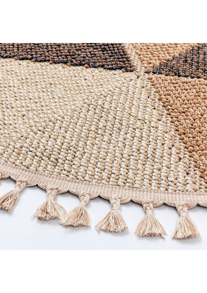 Bress 1405 Sarı Hav Toz Vermez Hasır Dokulu Bukle Örgü Modern Desen Yuvarlak Halı fırsatları