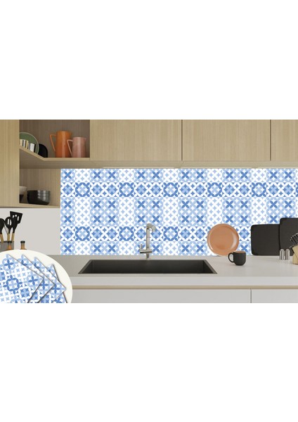 Kendinden Yapışkanlı Mavi Çiçek Desenli Pvc Karo 30x30 Cm 11 Adet 1 M2