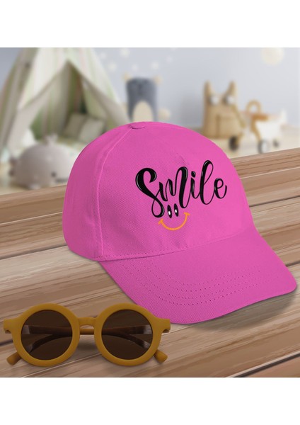 Kids Smile Tasarımlı Pembe Cotton Çocuk Şapkası ve Sarı Çocuk Güneş Gözlüğü Hediye Seti-2