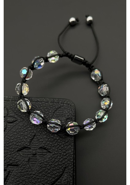 Swarovski Taşlı Siyah Renkli Ayarlanabilir Makrome Erkek Bileklik FRJ11577-1677-S