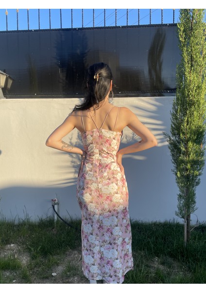Ön Çapraz Çiçekli Pembe Elbise fırsatları