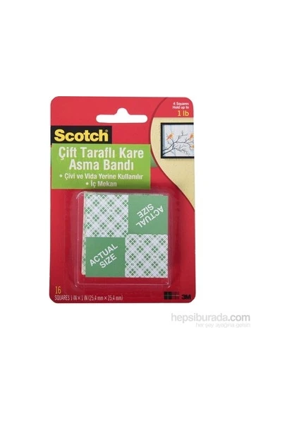 Scotch® Ağır Malzemeler İçin Çift Taraflı Yapışkan Köpük Kareler 16 adet / 2,5 x2,5cm