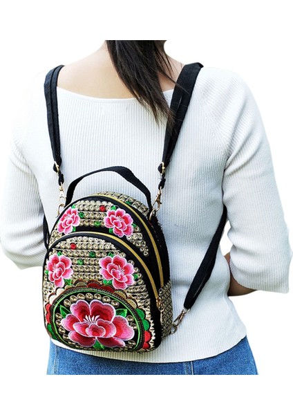 Kadın Vintage Mini Sırt Çantası Çiçek Işlemeli Zip Seyahat Çantası (Yurt Dışından) fiyatları