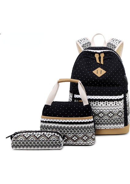 3 Adet Çocuk Ulusal Nokta Tuval Sırt Çantası Kız Kalem Kutusu Okul Çantası Seti Öğle Yemeği Çantası (Yurt Dışından)