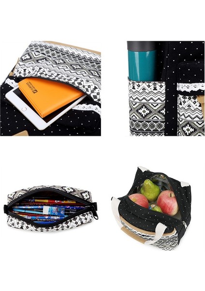 3 Adet Çocuk Ulusal Nokta Tuval Sırt Çantası Kız Kalem Kutusu Okul Çantası Seti Öğle Yemeği Çantası (Yurt Dışından) modelleri