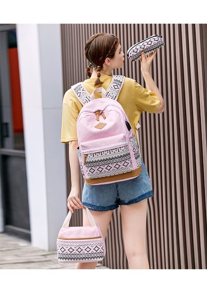 3 Adet Çocuk Ulusal Nokta Tuval Sırt Çantası Kız Kalem Kutusu Okul Çantası Seti Öğle Yemeği Çantası (Yurt Dışından)