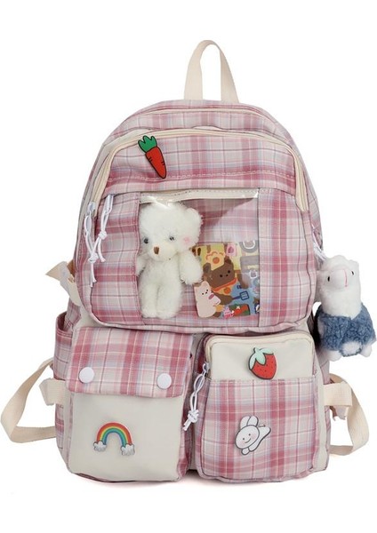 Kadınlar Izgara Sırt Çantası Şeker Renk Gençler Öğrenciler Için Su Geçirmez Okul Çantaları (Yurt Dışından)