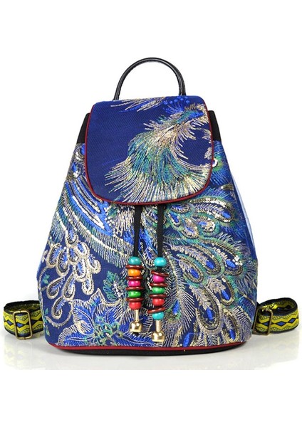 Tavuskuşu Işlemeli Sırt Çantası Ipli Kanvas El Yapımı Boncuklu Omuz Çantası (Yurt Dışından)