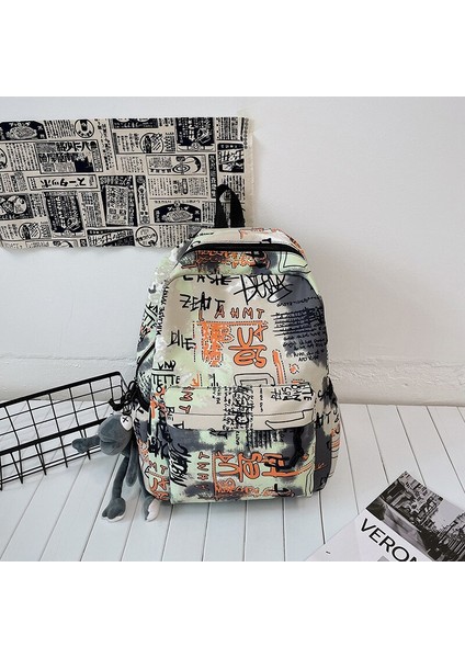 Harajuku Baskılı Erkek Öğrenci Naylon Laptop Okul Çantası Kızlar Için Uygun (Yurt Dışından)