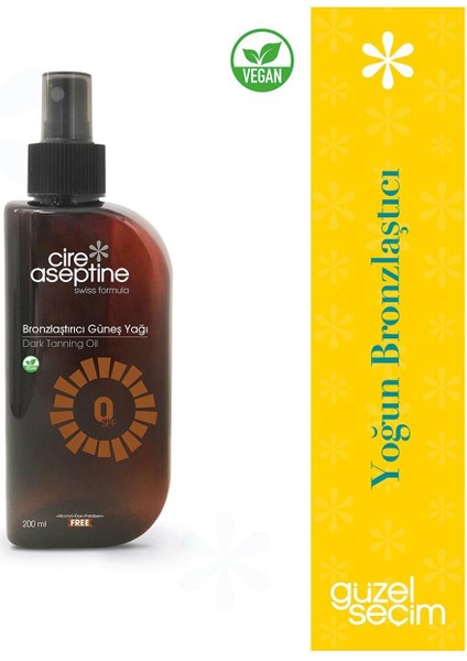 Cire Aseptine Bronzlaştırıcı Güneş Yağı 0 Spf 200 ml