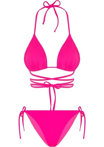 Fuşya Belden Bağcıklı Üçgen Bikini Takımı