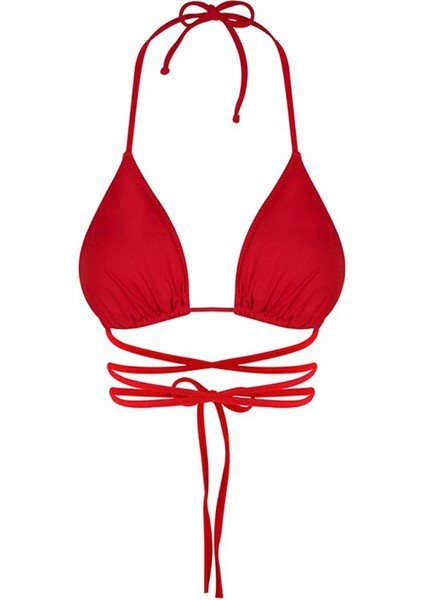 Kırmızı Belden Bağcıklı Üçgen Bikini Takımı