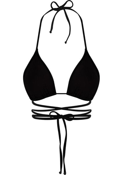 Siyah Belden Bağcıklı Üçgen Bikini Takımı