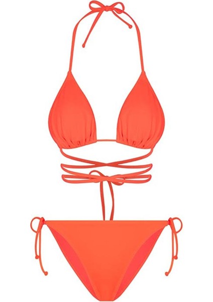 Turuncu Belden Bağcıklı Üçgen Bikini Takımı