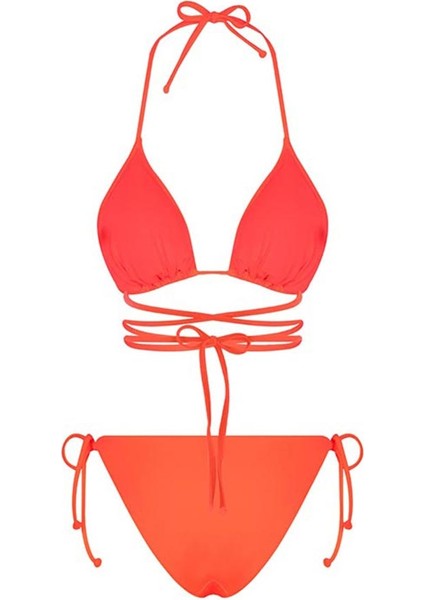 Turuncu Belden Bağcıklı Üçgen Bikini Takımı