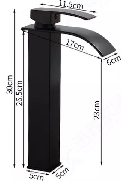 Siyah Kare Çanak Lavabo Bataryası Oval Çıkış Şelale Model Uzunyüksek Lavabo Musluğu Çift Girişli