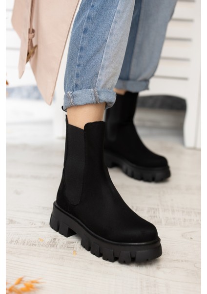 Senni Siyah Süet Yandan Lastikli Kalın Taban Günlük Bot modelleri