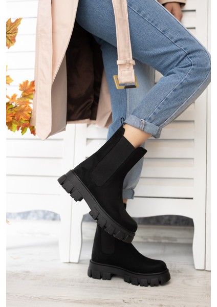 Senni Siyah Süet Yandan Lastikli Kalın Taban Günlük Bot fırsatları