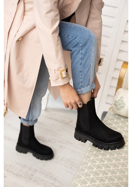 Senni Siyah Süet Yandan Lastikli Kalın Taban Günlük Bot indirimleri