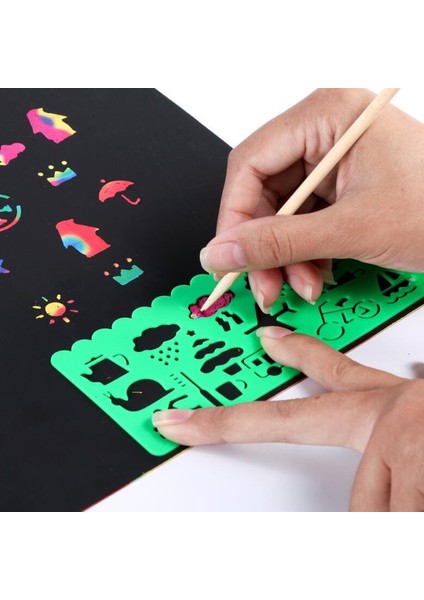 50PC Graffiti Şablon Kağıt Kartı Seti + Çizim Tahtası Sopa Sanat Boyama Eğitici Oyuncak Dıy Renkli Scratch Boyama (Yurt Dışından)
