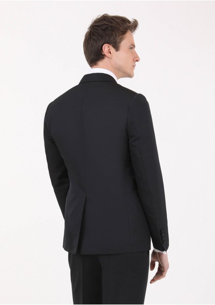 Siyah Mikro Fashion Slim Fit Kruvaze Yaka Dokuma Smokin Takım Elbise fırsatları