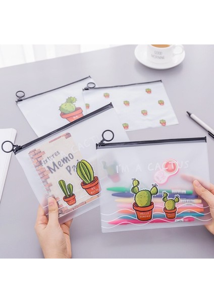 4ADET Basit Şeffaf Karikatür Kaktüs Etui Kawaii Kalem Çantası Ofis Okul Malzemeleri Kırtasiye (Yurt Dışından)