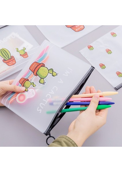 4ADET Basit Şeffaf Karikatür Kaktüs Etui Kawaii Kalem Çantası Ofis Okul Malzemeleri Kırtasiye (Yurt Dışından)
