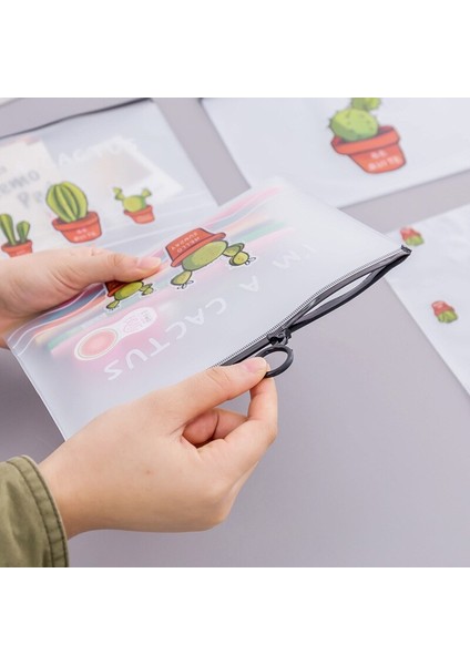 4ADET Basit Şeffaf Karikatür Kaktüs Etui Kawaii Kalem Çantası Ofis Okul Malzemeleri Kırtasiye (Yurt Dışından)