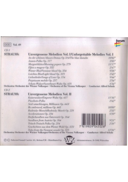 Johann Strauss, Orchester Der Wiener Volksoper – An Der Schönen Blauen Donau (2 Cd)