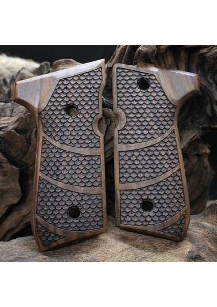 Beretta 92 Fs Ceviz Ağacı Kabze Balık Pulu Desen T 104