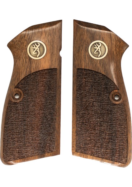 Browning Hp Kulaklı Sarı Metal Arma Geyik Tarama Ceviz Ahşap Tabanca Kabzesi