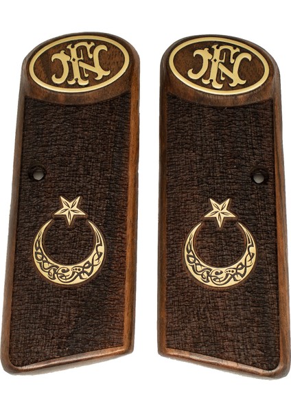 Browning Hp Fn 1922 Uzun Sarı Metal Ay Yıldız Arma Ceviz Ahşap Tabanca Kabzesi