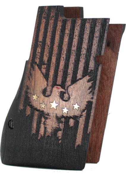 Desert Eagle Sarı Metal Yıldız Kartal Motif Ceviz Ahşap Tabanca Kabzesi