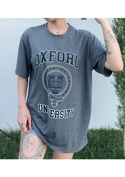 Oxford Baskılı Oversize Tişört