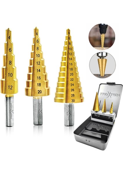 Kademeli Hss Sarmal Matkap Ucu Seti Kademli Sac Delme Çantalı 3 Pcs Set 4-12 / 4-20 / 4-32