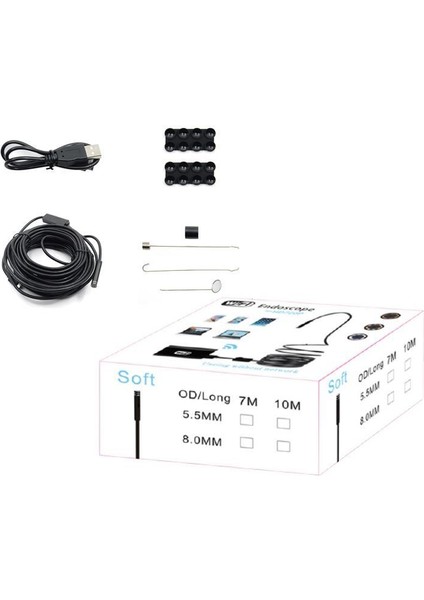 Wifi Endoskop Kamera 720P 8mm 8 LED 7mt Yumuşak Kablo Su Geçirmez