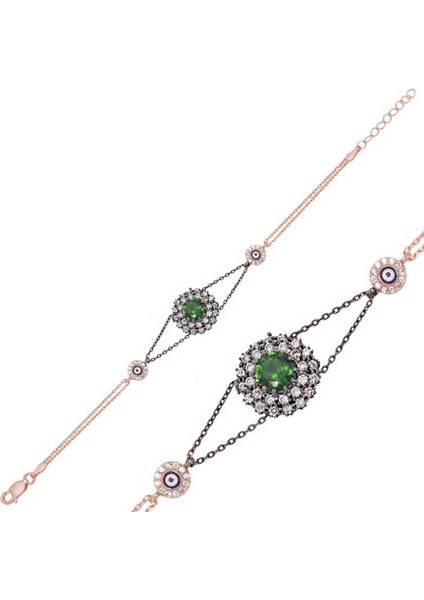 Gümüş Yeşil Taşlı Otantik Bayan Bileklik