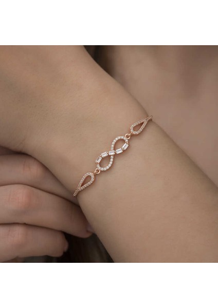 Gümüş Baget Taşlı Sonsuzluk Bileklik