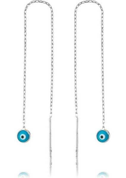 Gümüş Nazar Zincirli Küpe