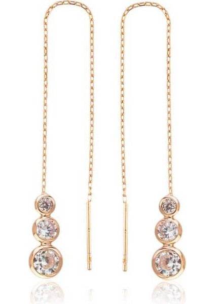 Gümüş Beyaz Taşlı Zincirli Küpe