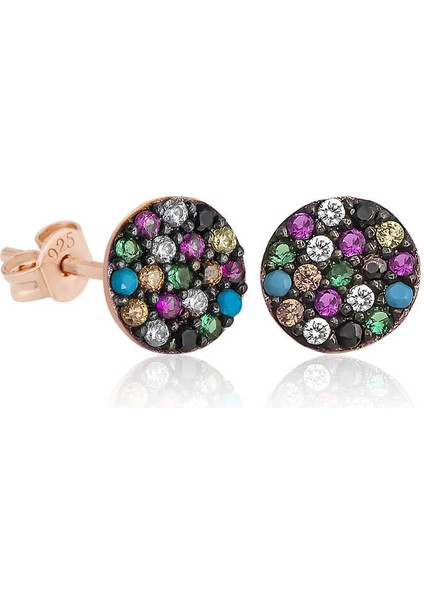 ​Gümüş Mix Taşlı Daire Küpe