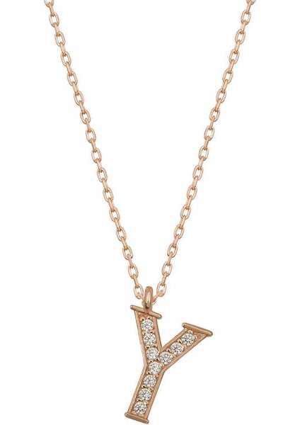 Gümüş Rose Y Harfi Kadın Kolye