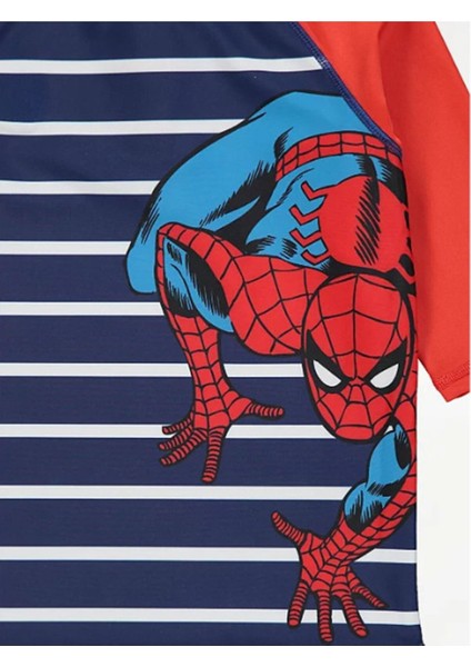 Erkek Çocuk Spiderman Baskılı Kısa Kollu ve Şapkalı Kırmızı Güneş Korumalı T-Shirt Mayo Seti